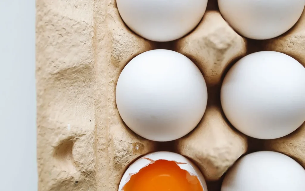 Huevos en una caja de cartón