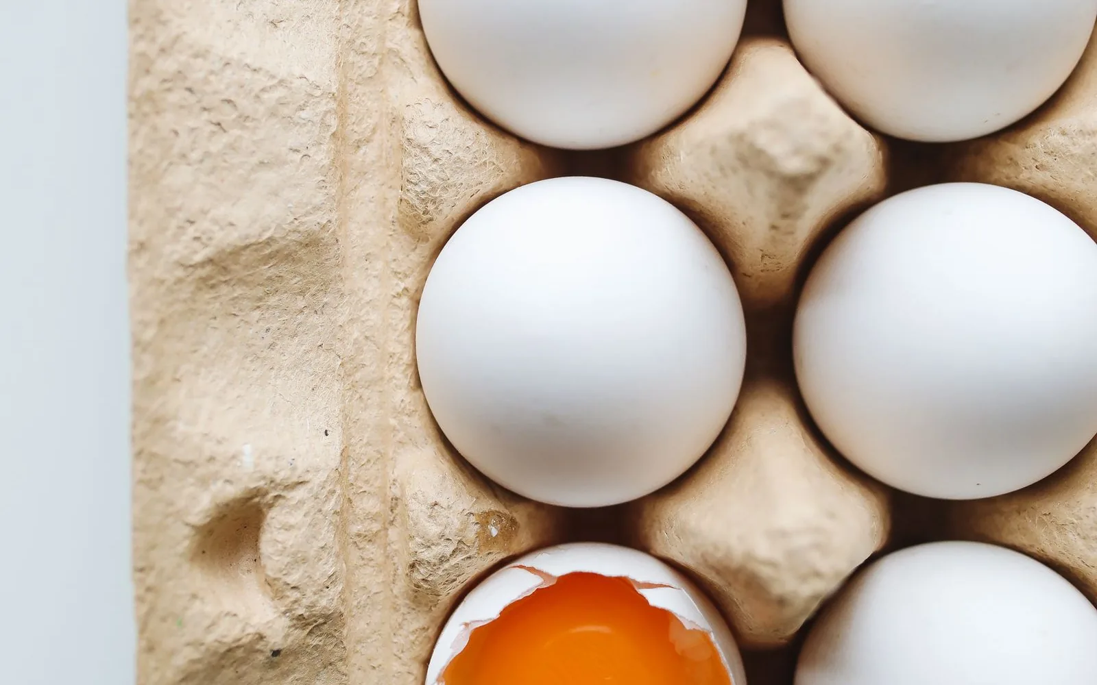 Huevos en una caja de cartón